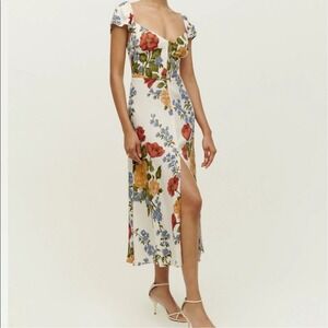 Reformation Baxley Midi Formosa Floral Cottagecore A-Line Slit Cap Sleeve Size 6